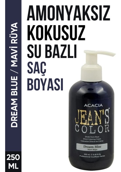 JEAN'S COLOR Jean’s Color Amonyaksız Mavi Rüya Renkli Saç Boyası 250 ml Kokusuz Su Bazlı Dream Blue Hair Dye