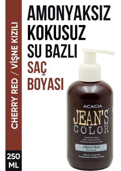 Jean’s Color Amonyaksız Vişne Kızılı Renkli Saç Boyası 250 ml Kokusuz Su Bazlı Cherry Red Hair Dye