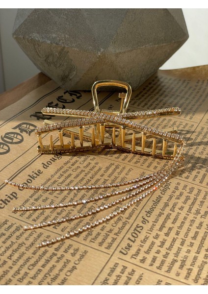 Swarovski Taşlı Sallantılı Mandal Toka Gold SBT1736