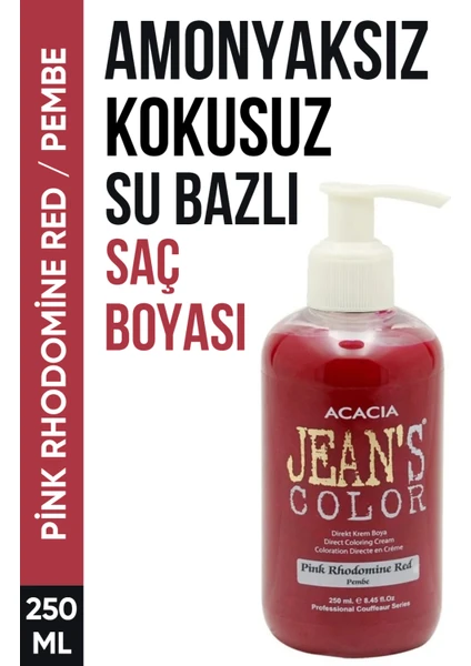 JEAN'S COLOR Jean’s Color Amonyaksız Pembe Renkli Saç Boyası 250 ml Kokusuz Su Bazlı Pink Rhodomine Red Hair Dye