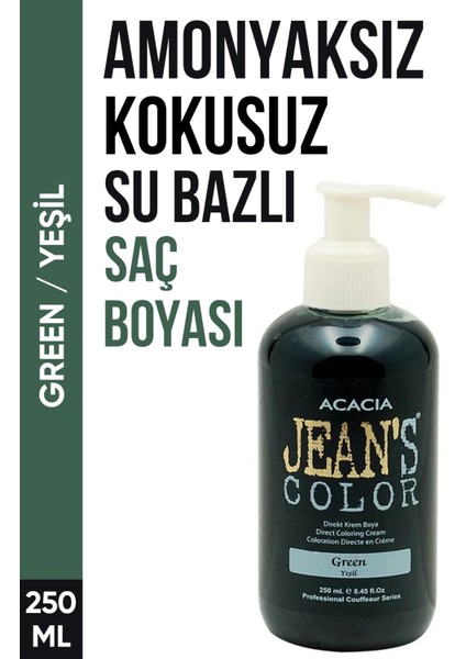Jean’s Color Amonyaksız Yeşil Renkli Saç Boyası 250 ml Kokusuz Su Bazlı Green Hair Dye