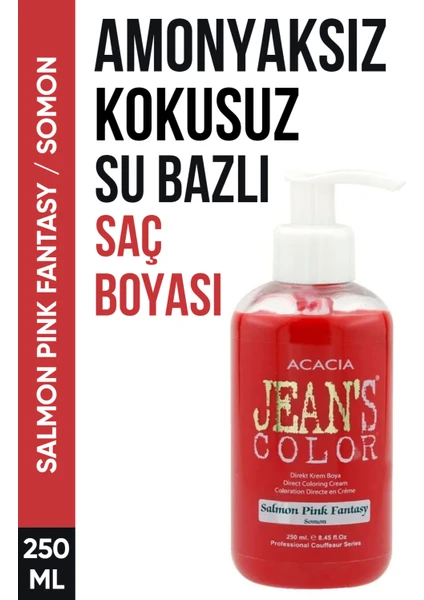 JEAN'S COLOR Jean’s Color Amonyaksız Somon Renkli Saç Boyası 250 ml Kokusuz Su Bazlı Salmon Pink Fantasy Hair Dye