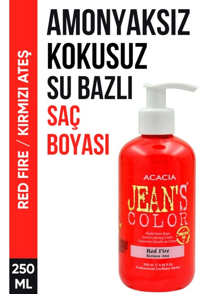 Jean’s Color Amonyaksız Kırmızı Ateş Renkli Saç Boyası 250 ml Kokusuz Su Bazlı Red Fire Hair Dye