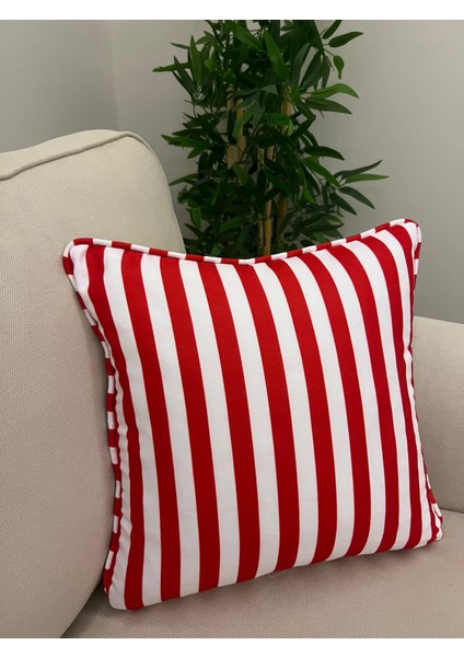 Tuğçe Demir Home Desıgn Kırmızı Beyaz Çizgili Desen Dekoratif Kırlent Kılıfı 43X43