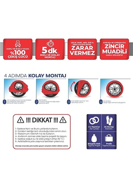 Kar Çorabı X-Large Ebat Yeni Nesil Kolay Montaj Zincir Muadili