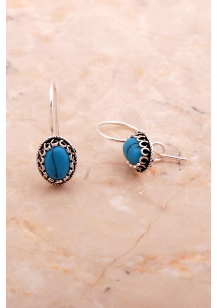 Firuze Taşlı Mini Elişi Gümüş Küpe 6171