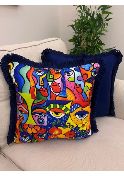 Tuğçe Demir Home Desıgn Renkli Yüzler Desen Dekoratif Kırlent Kılıfı 43X43 fiyatları