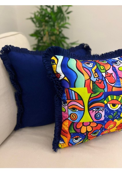 Tuğçe Demir Home Desıgn Renkli Yüzler Desen Dekoratif Kırlent Kılıfı 43X43 modelleri