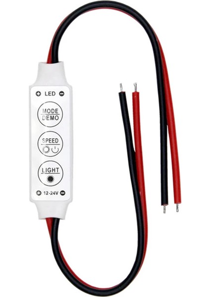 Mini Üç Tuşlu Tek Renkli 12 Volt - 24 Volt LED Kontrol Cihazı ( Kırmızı- Siyah Kablo)