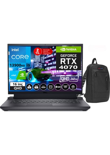 G16 7630 Intel Core I9 13900HX 16GB DDR5RAM 1tb SSD 8gb RTX4070 16 Inç 240Hz Qhd+ Freedos Taşınabilir Bilgisayar G76302401024U02+WEBLEGELSINÇANTA