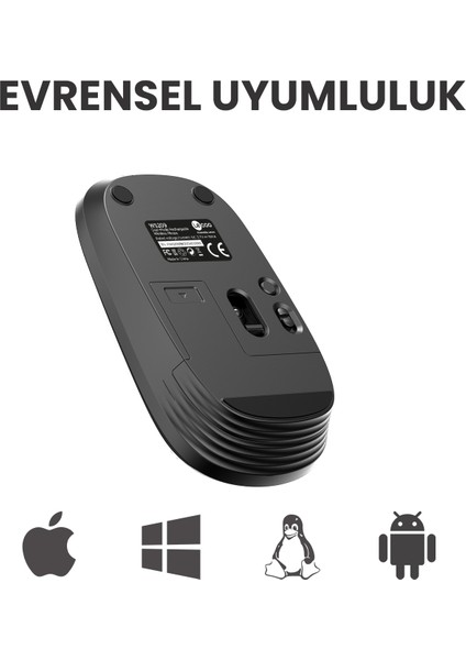 Lenovo Lecoo WS209 Dual Mod 2.4GHz WiFi + Bluetooth 6 Tuşlu 1600DPI Şarjlı Sessiz Kompakt Kablosuz Optik Mouse Siyah