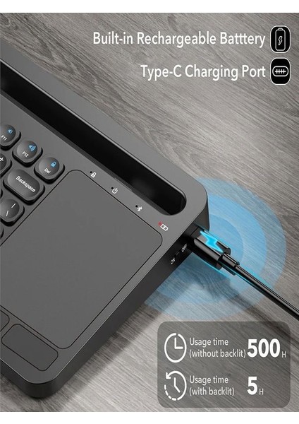 Type-C Şarjlı, Touchpad, Telefon, Tablet Standlı Bluetooth Klavye Ios/android/windows