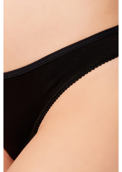 Basic Pamuklu Dantel Detaylı Kadın Tanga 3'lü Paket Külot - 3