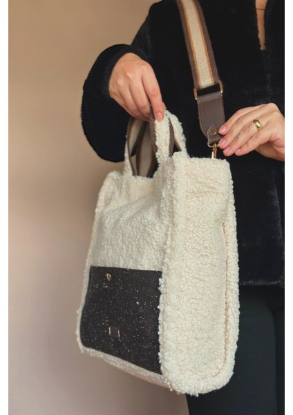 Büyük Boy Üst Kalite Yumuşak Peluş Kadın Omuz Çantası Tote Bag
