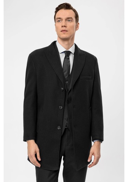 Slim Fit Yünlü Sivri Yaka Antrasit Erkek Kaban fiyatları