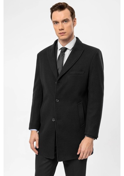 Slim Fit Yünlü Sivri Yaka Antrasit Erkek Kaban fırsatları