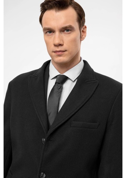 Slim Fit Yünlü Sivri Yaka Antrasit Erkek Kaban indirimleri