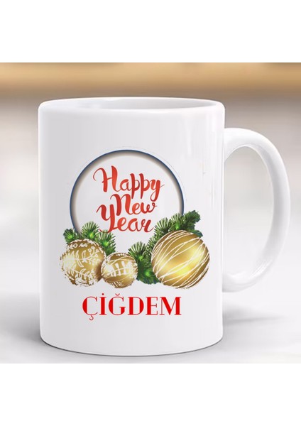 Yeni Yıl Mutlu Yıllar Yılbaşı Baskılı Kupa, Porselen ve Kulplu Bardak, Happy New Year