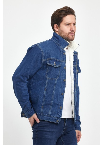 Erkek Içi Kürklü Düğmeli Kot Ceket Mavi fırsatları