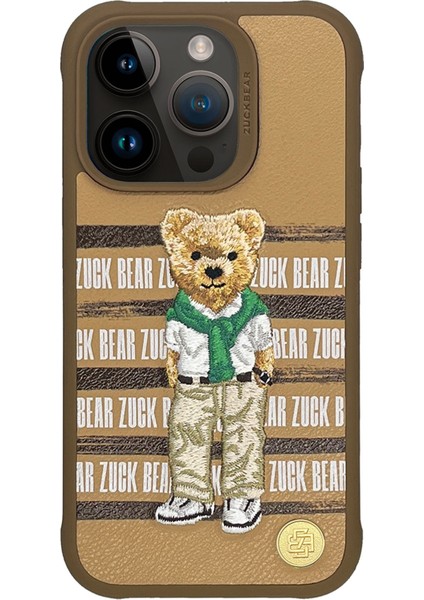 Iphone 15 Pro Uyumlu Kılıf Sevimli Ayıcık Zuckbear San Francisco Ipli Nakışlı 3D Boyutlu Polo Kumaş Yeni Moda