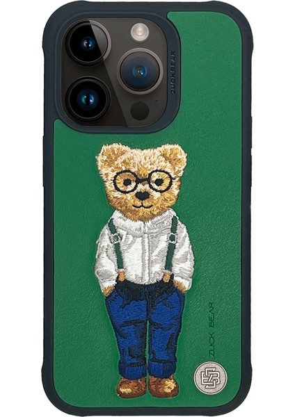 Iphone 15 Pro Kabartmalı Kılıf Sevimli Ayıcık Classic London Tarz Seri 3 Boyutlu Ipli Nakışlı Işlemeli Kapak Zuckbear Lisanslı
