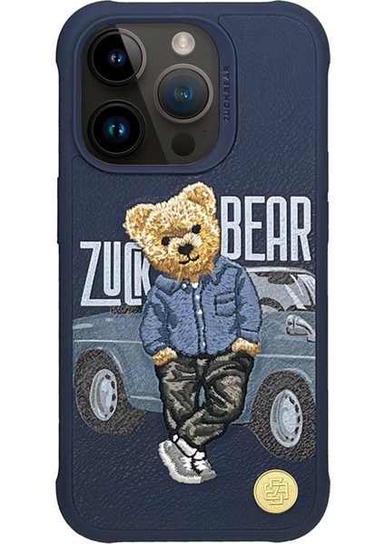 Iphone 15 Pro Max Kılıf Sevimli Ayıcık Zuckbear San Francisco Ipli Nakışlı 3D Boyutlu Polo Kumaş Yeni Moda