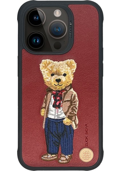 Iphone 15 Pro Kabartmalı Kılıf Sevimli Ayıcık Classic London Tarz Seri 3 Boyutlu Ipli Nakışlı Işlemeli Kapak Zuckbear Lisanslı