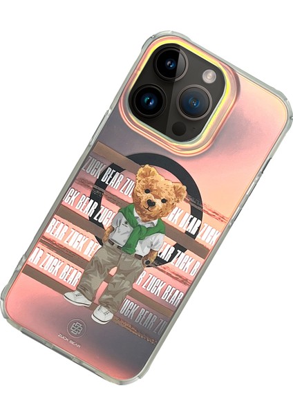 Apple Iphone 15 Pro Max Kılıf Nostalji Sevimli Ayıcık Zuckbear California Cool Serisi Magsafe Kapak