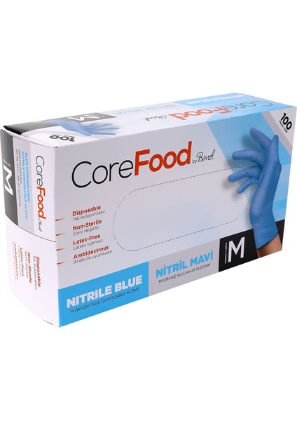 Corefood Bimel Nitril Muayene Eldiveni 100'LÜ Mavi M