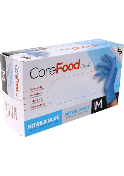 Corefood Bimel Nitril Muayene Eldiveni 100'LÜ Mavi M 10 Paket