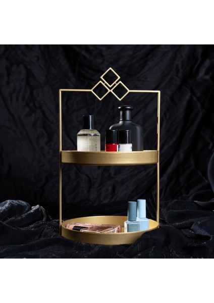 2 Katlı Gold Metal Organizer - Çok Amaçlı Düzenleyici - Luna Prizma Triple