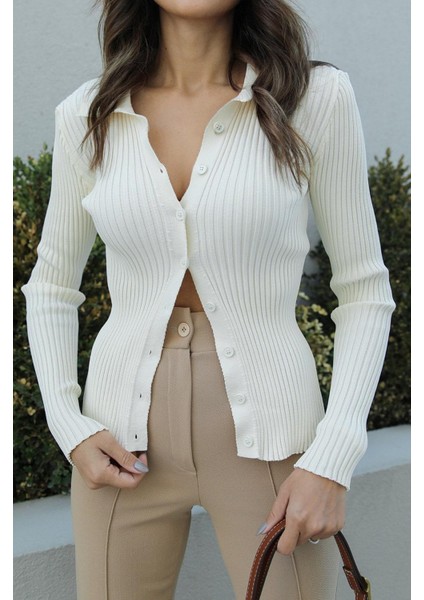 Ekru Polo Yaka Hırka modelleri