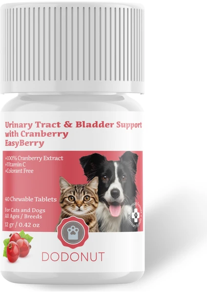 Easyberry Köpekler ve Kediler Için Idrar Yolu Sağlığını Destekleyen Besin Takviyesi, Kızılcık Özlü, C Vitaminli , 40 Tablet