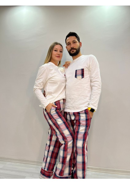 Erkek Beyaz Ekose Erkek Pijama Takımı(Sadece Erkek)