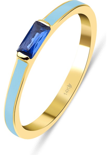 14 Ayar Altın Mavi Mineli Taşlı Yüzük KRS194-14GRZ