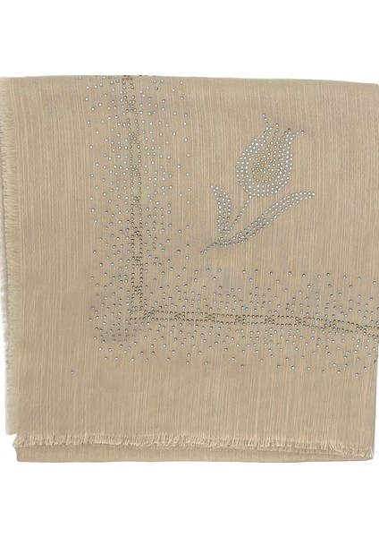 Taş Işlemeli Flamlı Yazma Gül Desenli Eşarp 100X100CM