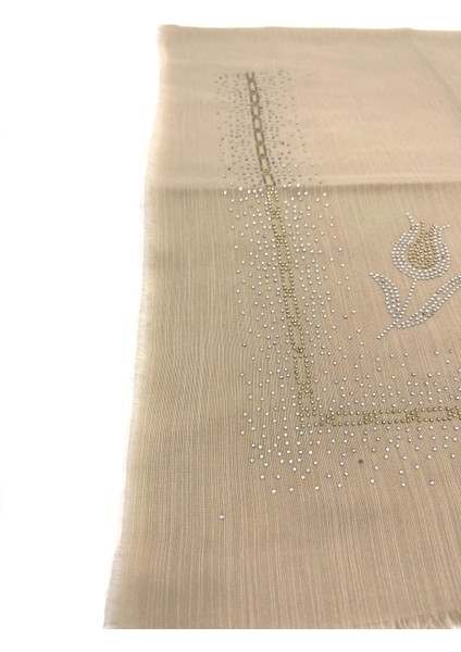Taş Işlemeli Flamlı Yazma Gül Desenli Eşarp 100X100CM