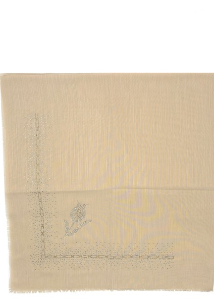 Taş Işlemeli Flamlı Yazma Gül Desenli Eşarp 100X100CM