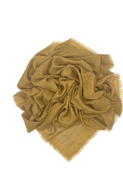 Taş Işlemeli Flamlı Yazma Gül Desenli Eşarp 100X100CM