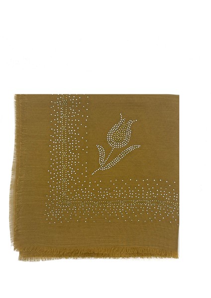 Taş Işlemeli Flamlı Yazma Gül Desenli Eşarp 100X100CM
