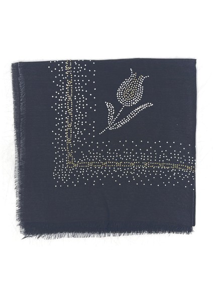 Taş Işlemeli Flamlı Yazma Gül Desenli Eşarp 100X100CM