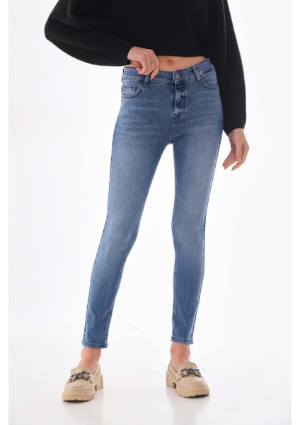 Finger Print Mavi Normal Bel Kadın Skinny Jean