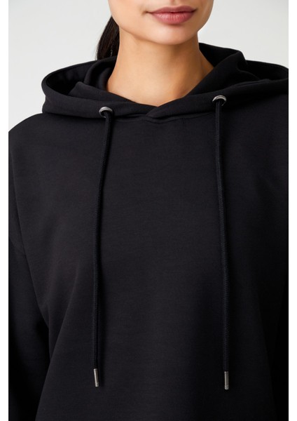 Siyah Kapüşonlu Yumuşak Dokulu Crop Sweatshirt Cropped Sweat fiyatları