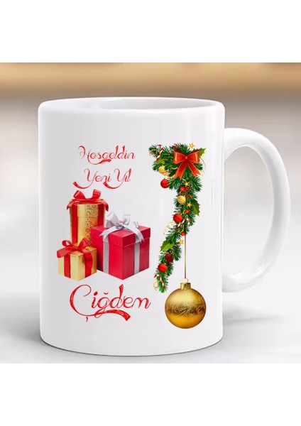 Yeni Yıl Mutlu Yıllar Yılbaşı Baskılı Kupa, Porselen ve Kulplu Bardak, Paketli