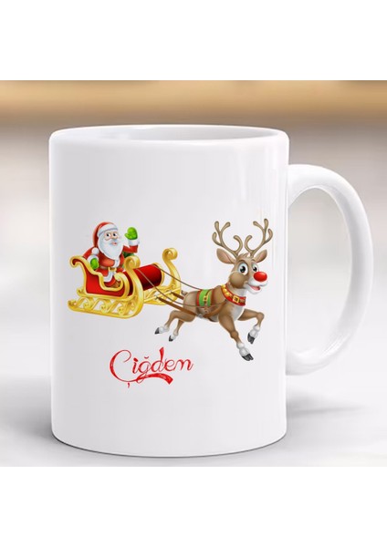 Yeni Yıl Mutlu Yıllar Yılbaşı Baskılı Kupa, Porselen ve Kulplu Bardak, Geyikli