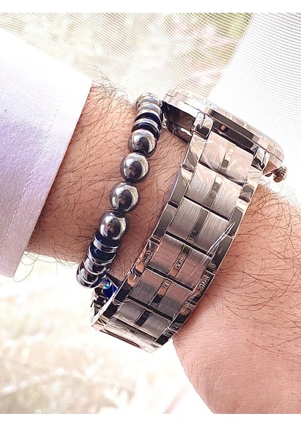 Gümüş Renk Çelik Kordon Pilsiz Wip Otomatik Erkek Kol Saati+Bileklik modelleri