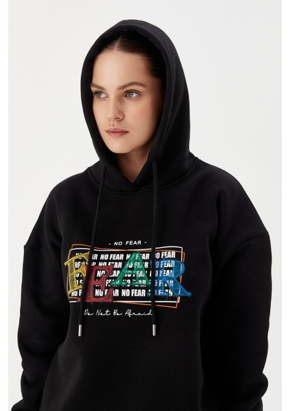Kadın Sweatshirt Oversize Kapüşonlu Siyah 72476