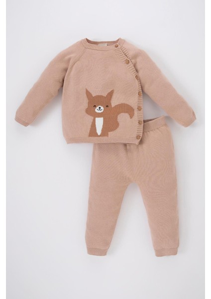 Kız Bebek Tilki Desenli Kazak Alt Pamuklu Triko 2'li Takım modelleri
