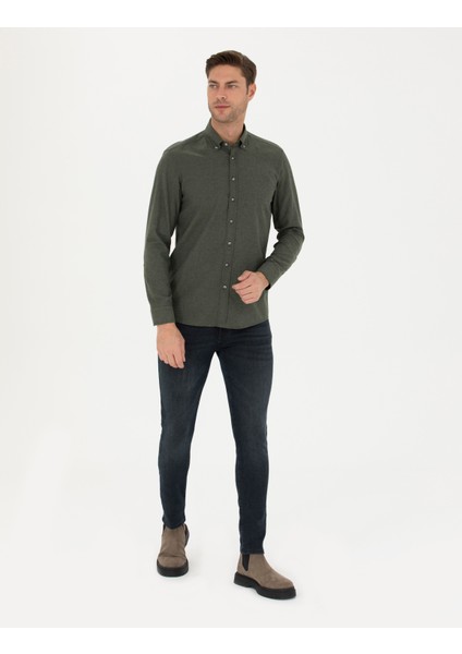 Pierre Cardin Erkek Haki Slim Fit Uzun Kollu Gömlek 50280214-VR027