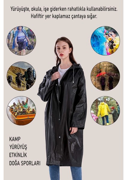 Unisex Yağmurluk Su Rüzgar Geçirmez Çıtçıtlı Kapüşonlu Eva Yağmurluk